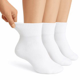 Diabetic Ankle Socks, 3 Pairs, Non-Binding, Breathable and Anti-Odor (Shoe Size: 9-11, Color: White)
