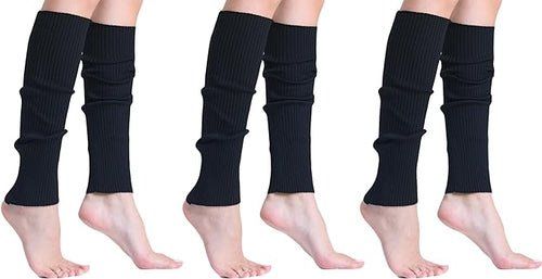 3 Pairs Knitted Leg Warmers for Women - 80s Style, One Size (Color: BLACK, size: One Size)