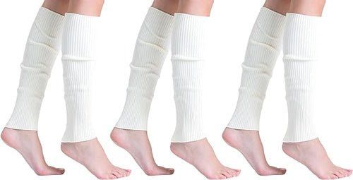3 Pairs Knitted Leg Warmers for Women - 80s Style, One Size (Color: Ecru, size: One Size)