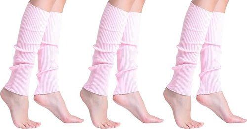 3 Pairs Knitted Leg Warmers for Women - 80s Style, One Size (Color: PINK, size: One Size)