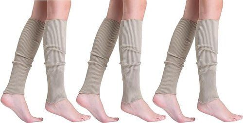 3 Pairs Knitted Leg Warmers for Women - 80s Style, One Size (Color: Beige, size: One Size)