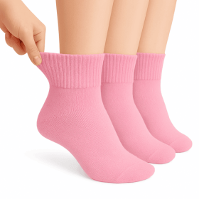 Diabetic Ankle Socks, 3 Pairs, Non-Binding, Breathable and Anti-Odor (Shoe Size: 5-7, Color: PINK)