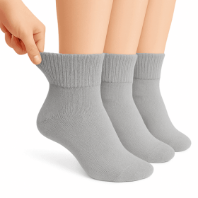 Diabetic Ankle Socks, 3 Pairs, Non-Binding, Breathable and Anti-Odor (Shoe Size: 9-11, Color: Gray)