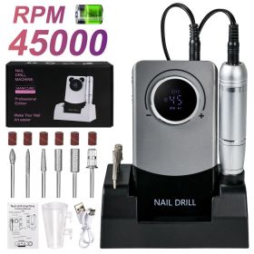 Electric Nail Drill, Portable Nail Drill 45000 RPM, Rechargeable Electric Nail File Kit, Cordless Electric Nail File for Acrylic, Manicure and Pedicu (Color: Gray)