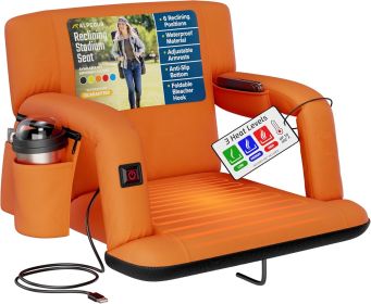 Alpcour Heated Reclining Stadium Seat for Bleachers with Back Support (Color: Orange, size: 21" Wide)
