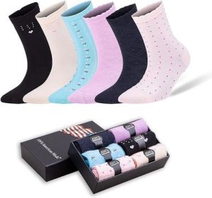 Bamboo Crew Socks for Women Size 6-9 Seamless Toe 6 Pairs with Gift (Style: Style 3, size: 6-9)