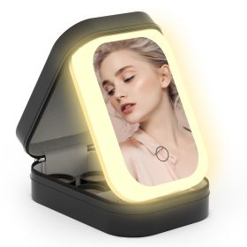Portable Travel Makeup Bag With LED Mirror Rechargeable Beauty Mirror With 3 Color Light Dimmable Brightness Waterproof Cosmetic Bag With 4 Compartme (Color: BLACK)