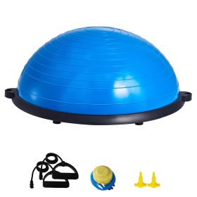 Half Exercise Ball Trainer, 23 inch Balance Ball Trainer, 660lbs Capacity Stability Ball, Yoga Ball with Resistance Bands & Foot Pump, Strength Fitne (Top Non-Slip Texture: Wavy Pattern, Color: Blue)