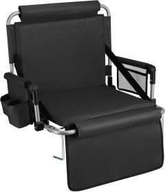 Alpcour Stadium Seat - Foldable, Padded Bleacher Chair with Backrest, Armrest, Pockets, & Cup Holder (Color: BLACK, size: 21" Wide)
