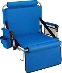 Alpcour Stadium Seat - Foldable, Padded Bleacher Chair with Backrest, Armrest, Pockets, & Cup Holder (Color: Royal Blue, size: 21" Wide)