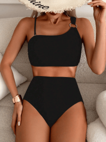 Women's minimalist asymmetrical split style quick drying bikini swimsuit (Color: BLACK, size: XL)