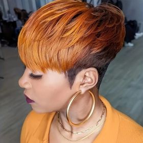 Nicelatus Ombre Brown Orange Synthetic Wigs - Short Pixie Cut Wigs For Women With Bangs - Halloween, Christmas Party, Music Festival Hair Wigs (Hair Length: 4inch, Color: 1087)