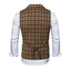 Mens Plaid Formal Waistcoat Peak Lapel Double Breasted Casual Suit Vests For Business Work Party Wedding Dinner