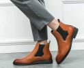 Men's elastic cut Chelsea boots Business dress leather boots men's English high top men's boots
