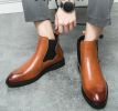 Men's elastic cut Chelsea boots Business dress leather boots men's English high top men's boots