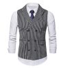 Mens Vertical Striped Waistcoat Peak Lapel Suit Vests for Formal Occasions Business Work Party Wedding Dance Dinner