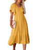 Women's Dresses Summer V-Neck Ruched Ruffle Sleeve Bohemian Dresses