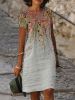 Dots Print V Neck Short Sleeve Dress; Vintage Loose Stylish Maxi Dress; Women's Clothing