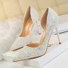 Women's Pumps; sexy women's high-heeled shoes; thin heel pointed leather shoes; hollow sides; sequins decoration