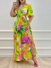 Women's Dresses V Neck Cutout Vintage Floral Print Long Dresses