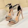 Women's Pumps; Sexy high-heeled shoes; formal women's shoes for banquet party; thin heel high-heeled shoes; satin open toe rhinestone one word sandal