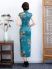 Blue Printed Modified Cheongsam Dress; Women's Dresses