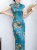 Blue Printed Modified Cheongsam Dress; Women's Dresses