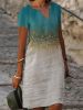Dots Print V Neck Short Sleeve Dress; Vintage Loose Stylish Maxi Dress; Women's Clothing