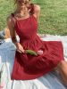 Solid Backless Pleated Cami Dresses; Spaghetti Strap Solid Vacation Dress; Women's Clothing
