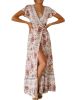Floral Print Bohemian Maxi Dress; V Neck Short Sleeve Dress For Spring & Summer; Women's Clothing