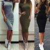 Summer Dresses Women Knee-Length Skinny Office Dress Short Sleeve Bandage Bodycon Beach Dress Vestidos Robes