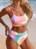 New women's tie dye rainbow bikini two-piece swimsuit set, sexy and fresh style