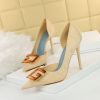 Women's Pumps; Sexy high heels; stiletto pointed hollow square metal buckle high heels; Fashional shoes