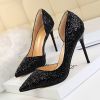 Women's Pumps; sexy women's high-heeled shoes; thin heel pointed leather shoes; hollow sides; sequins decoration