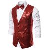 Men's Red Small Sequin Suit Vests Stage Costumes Waistcoat for Disco Wedding Party Club