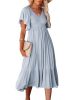 Women's Dresses Summer V-Neck Ruched Ruffle Sleeve Bohemian Dresses