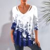 Classic Autumn Blouse Loose Hem Dressing Up Anti Pilling Gradient Print Lady Tunic Blouse