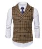 Mens Plaid Formal Waistcoat Peak Lapel Double Breasted Casual Suit Vests For Business Work Party Wedding Dinner