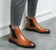 Men's elastic cut Chelsea boots Business dress leather boots men's English high top men's boots