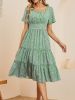Heart Print Midi Dress; Square Neck Drop Shoulder A-Line Dress; Women's Classic Casual Dresses For All Seasons; Women's Clothing
