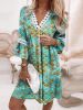 Boho Floral Print Dress; Lace Stitching V Neck Half Sleeve Dress; Women's Clothing