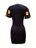 Vintage Floral Print Dress, Casual V Neck Short Sleeve Bag Hip Dress, Women's Clothing