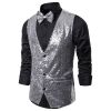 Men's Stage Costumes Silver Small Sequin Suit Vests Waistcoat for Party Disco Wedding Club